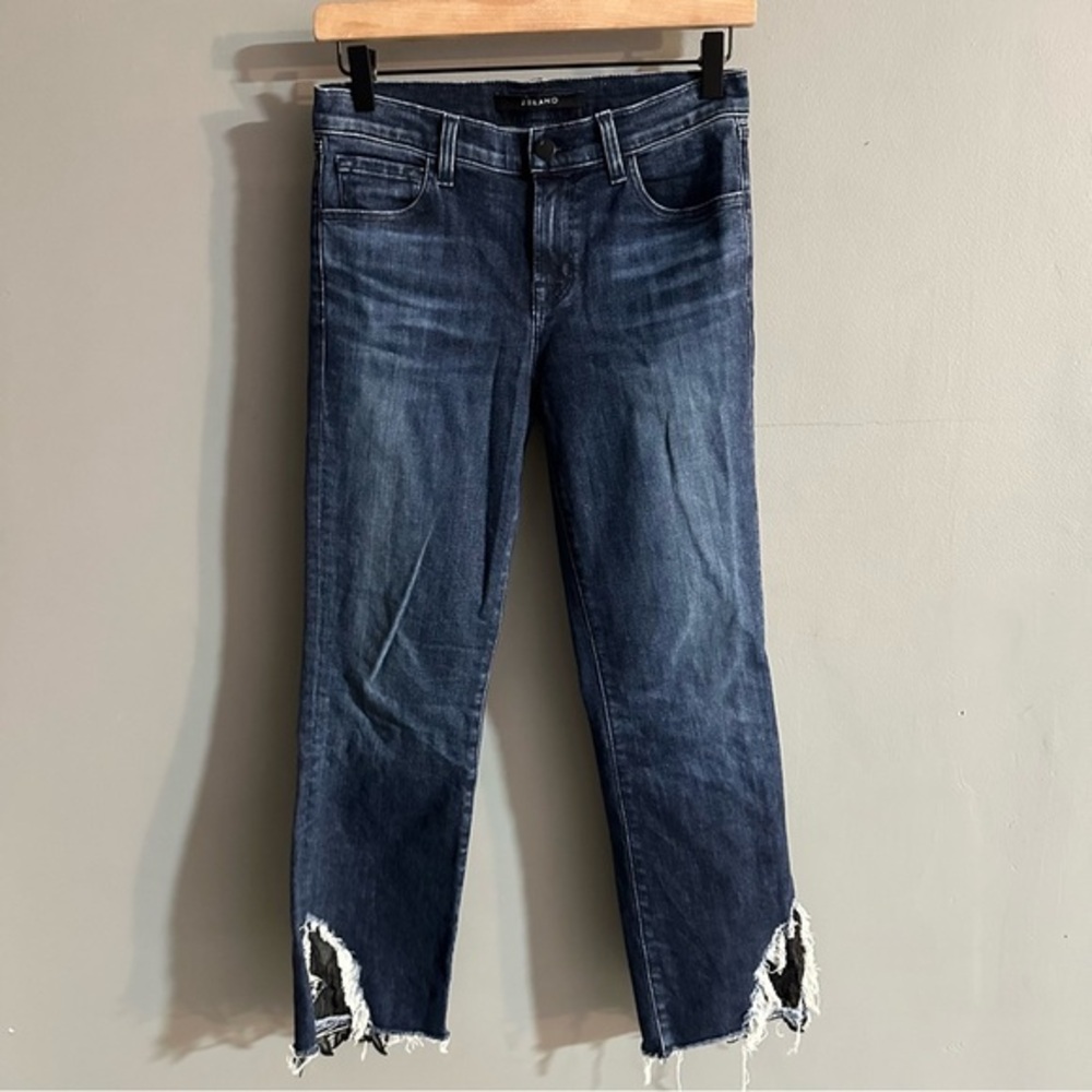 Jbrand Straight Leg Dark‎ Wash Jeans with Black Lace on Ankle